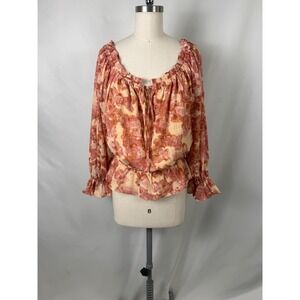 Flying Tomato Large Floral Peasant Blouse Smocked Peplum Top Hippy Boho 60's